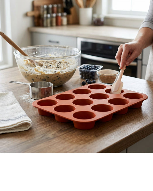 Kovl Silicone Muffin Baking Mold Terracotta 12 Cavity